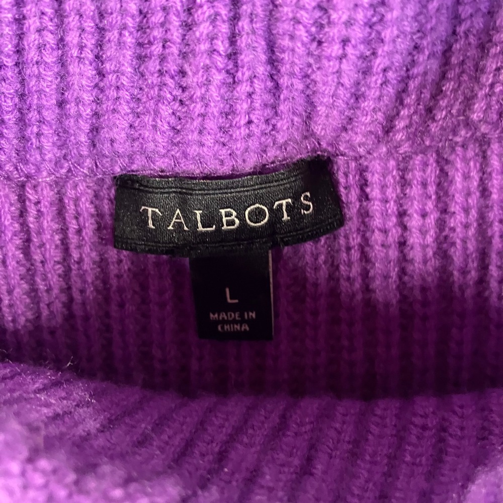 Talbots Cable Knit Fisherman Sweater Women Large Mock Neck Lambs Wool Blend - Picture 9 of 10